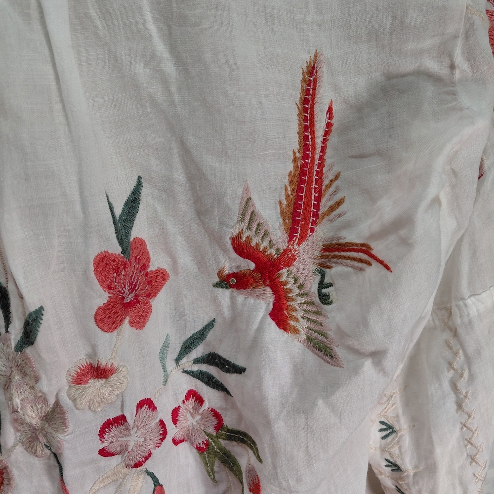 Johnny Was White Floral Embroidered Button Down Shirt - Picture 9 of 14